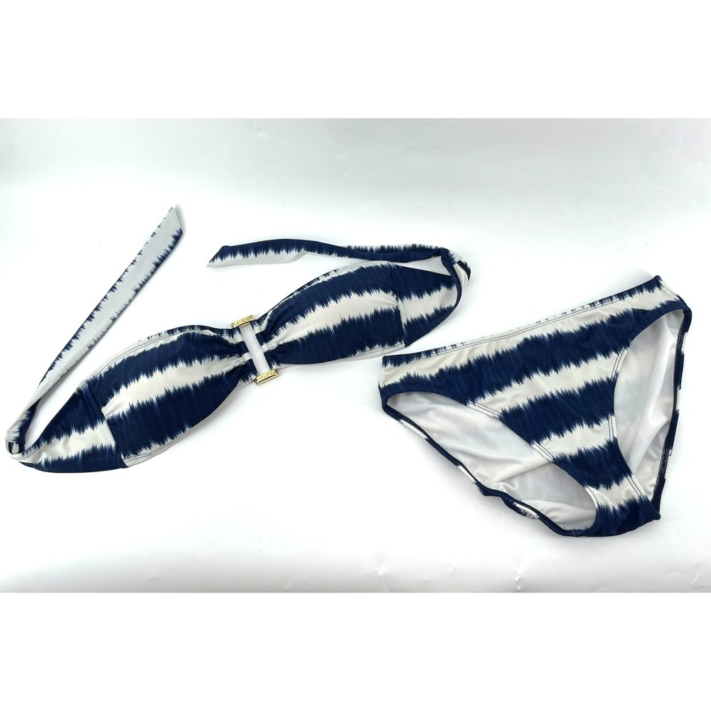 Lauren Ralph Lauren Swimsuit Bikini Top Bottom Blue White Sz 10 Coastal Preppy - Picture 2 of 12
